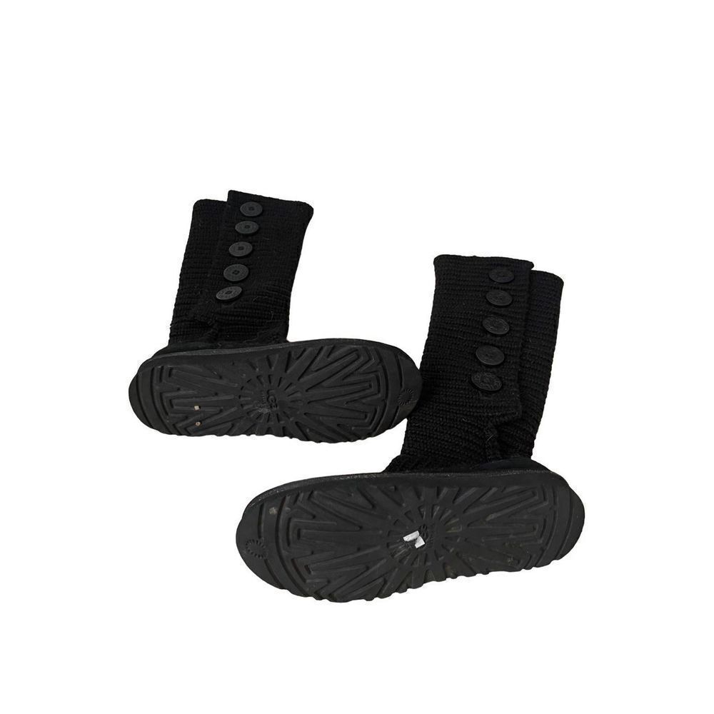 UGG Womens Black Knit Wool Button Cardy Mid Calf Shoes Winter Boots Size 7